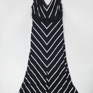 White House Black Market Dress Womens Large Black White Stripe Maxi Sleeveless